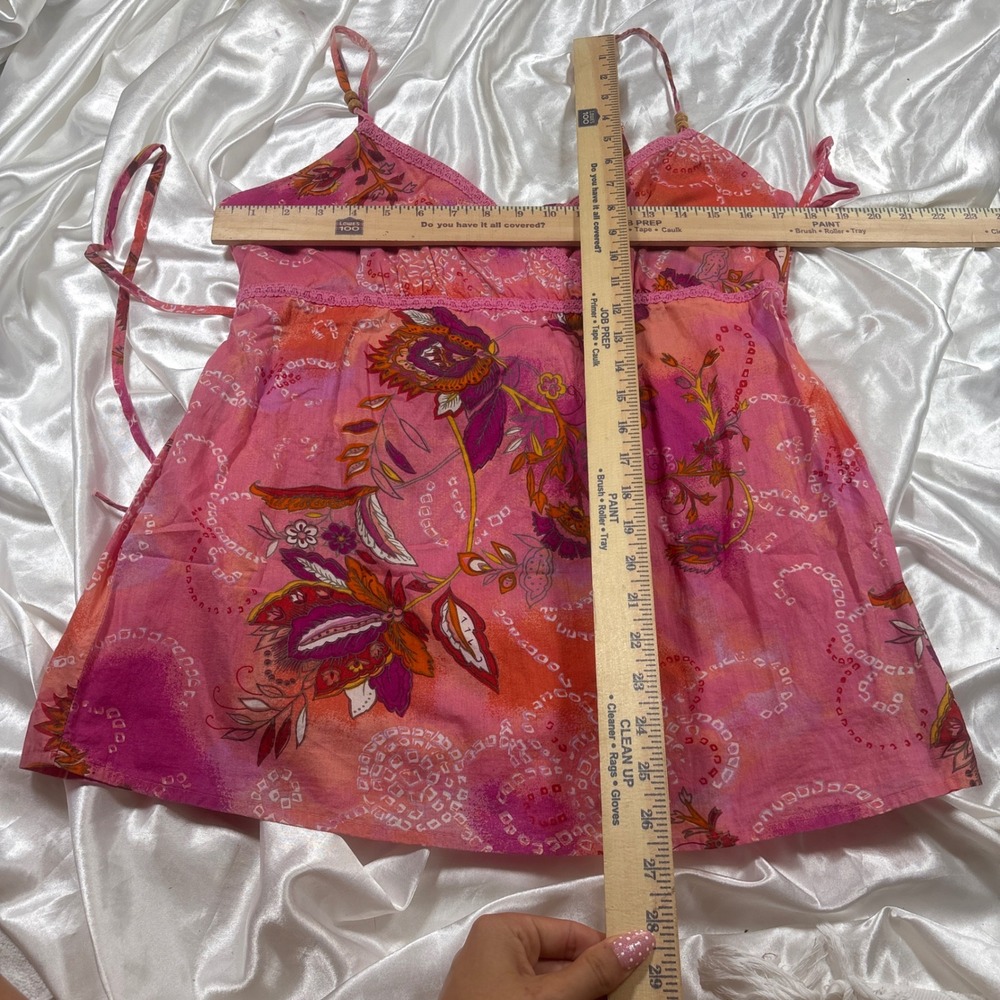 y2k Babydoll Cami Top Pink Excellent Floral Paisley Lace Trim XL - Picture 5 of 5